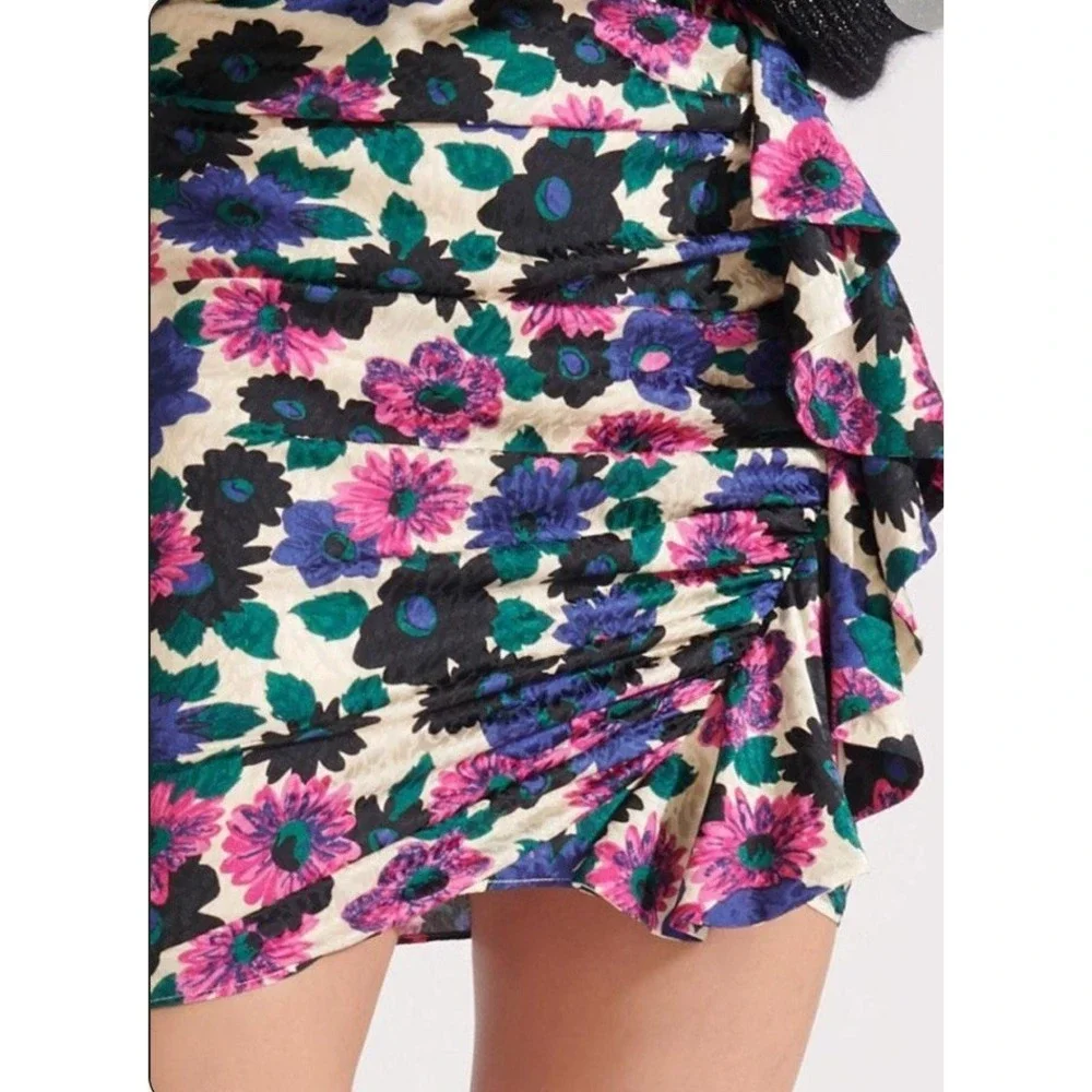 Veronica Beard Women Size 8‎ Ravello Floral Ruffle Ruched Skirt Silk Pink Multi